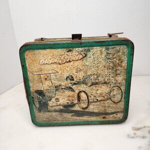 Vintage 1970s Drag Strip Metal Lunchbox With Racing Car Graphics